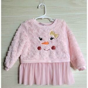 Jessica Ann Pink Fuzzy Snowman Shirt Sweatshirt Long Sleeve with Tulle Ruffle Gi